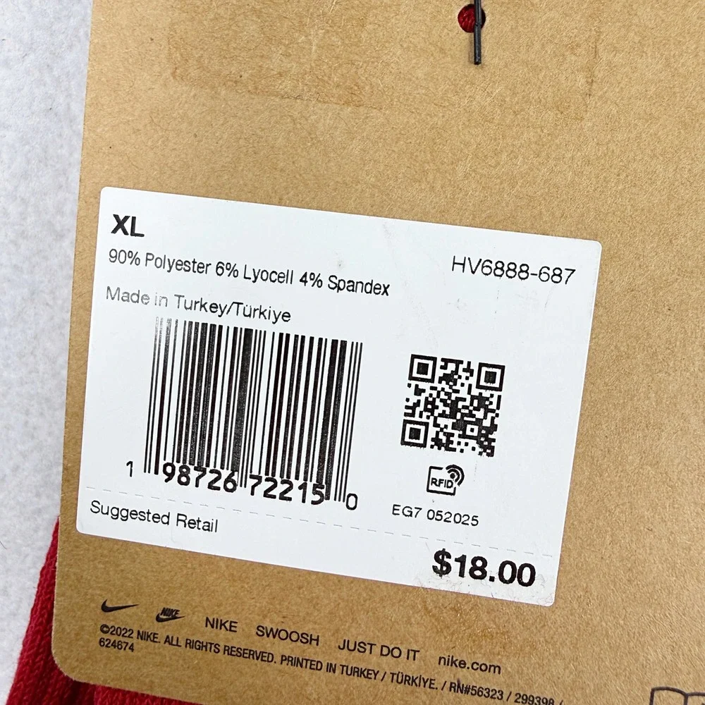 Nike Elite Socks Crew Height Size XL 12 - 15 Mens (Lot of 2) Red HV6888-687